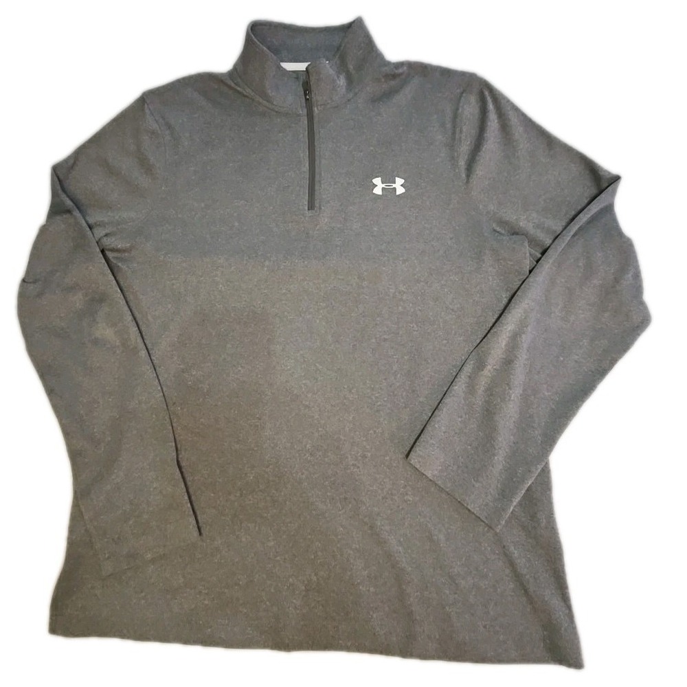 Under‎ Armour Shirt Mens Medium 1/4 Zip Gray Pullover UA Loose Fit Gym Golf Heat